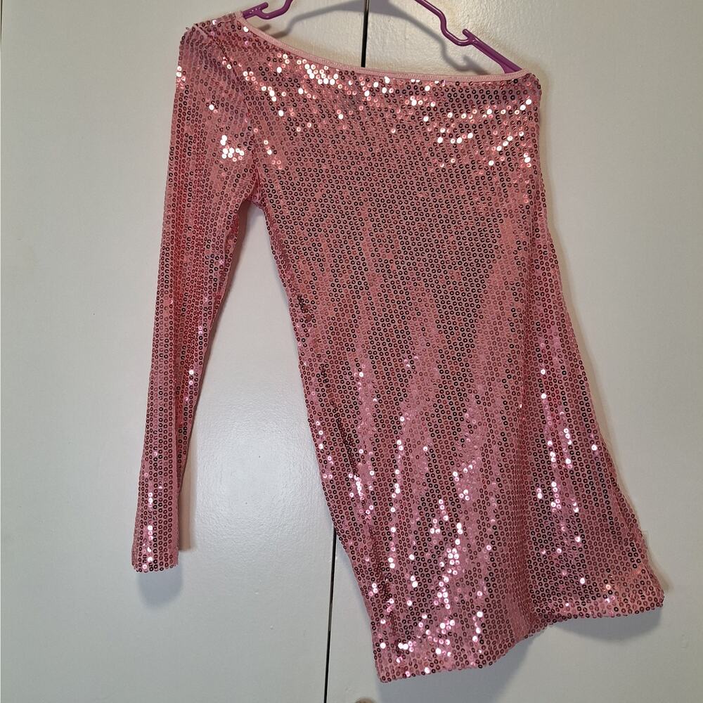 Pink Lipstick All Over Sequin Bodycon One Sleeve Mini Dress Small/Medium